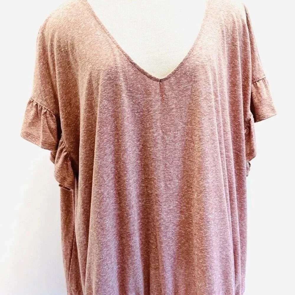NWT SONOMA Women Short Sleeve Pullover V-Neck Elastic Waist Rose Pink Shirt 3X